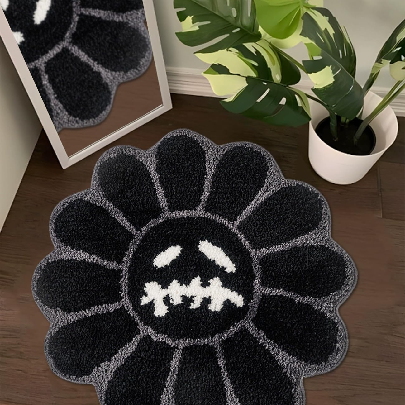 Shovagy Trippy Happy Face Rug Cool Rugs Tufted Quick Dry Bath Mats for Bathroom Non Slip Bath Mat Water Absorbent 3.3FT Black Bathroom Rugs Halloween Gothic Ghost Skull Horror Decor Carpet image number 3