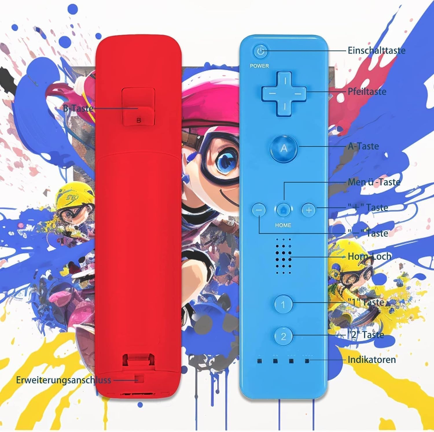 Wii Controller 2 Pack - Wii Remote with Silicone Case and Wrist Strap (Red+Blue) image number 3