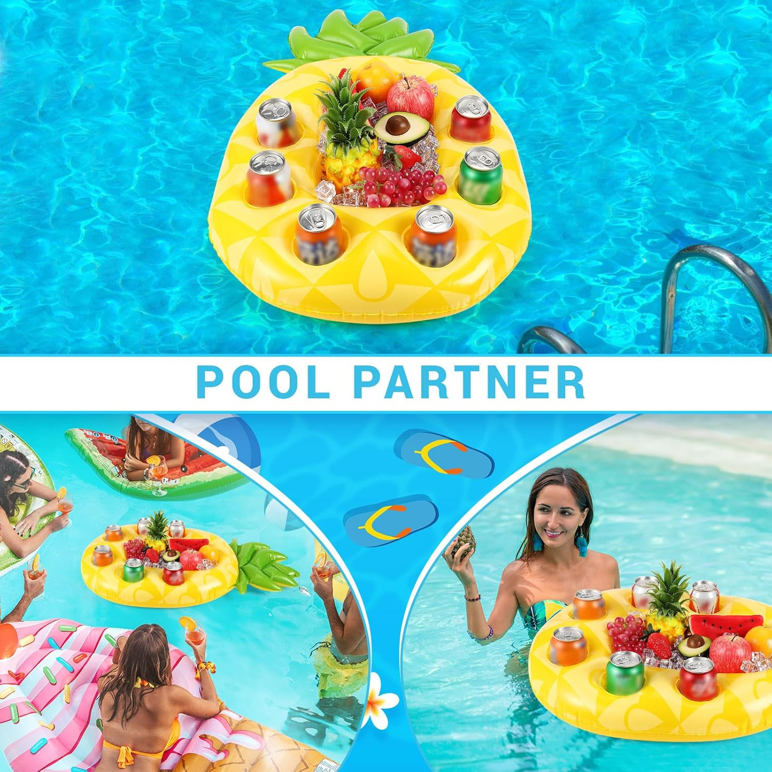 Inflatable Serving Bar Floating Drink Holder for Pool Inflatable Cup Holders Hot Tub Accessories for Adults Swimming Fun Drink Floats for Swimming Pool Party image number 3