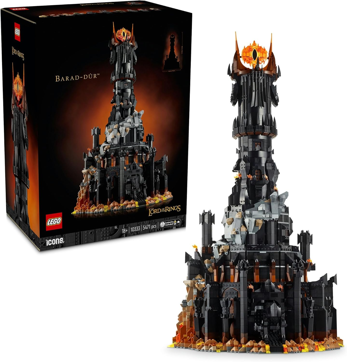 LEGO Icons the Lord of the Rings: Barad-D&ucirc;r Model Kit, Building Set for Adults with Sauron, Gothmog, Orc, Frodo, Sam and Gollum Minifigures, Movie Memorabilia Home Decor for Men & Women 10333 image number 5