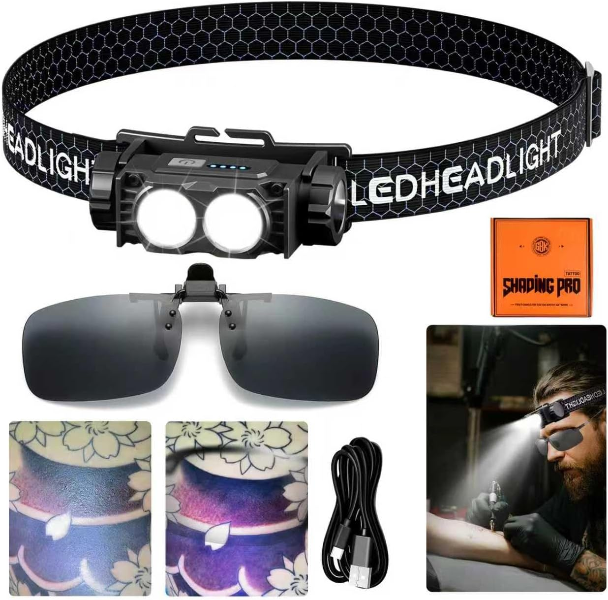 Tattoo Light for Shading and Touch-Up,Tattoo Shading Pro Tattoo Equipment and Supplies.,Tattoo Polarizing Glasses, Removing Reflections in Tattoo Work or Tattoo Photography (Polarized Lens Clip Set) image number 2