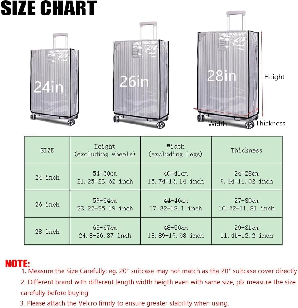 LMSNE Clear PVC Suitcase Cover Protector, Travel Luggage Cover for Wheeled Suitcase (26 Inches)
