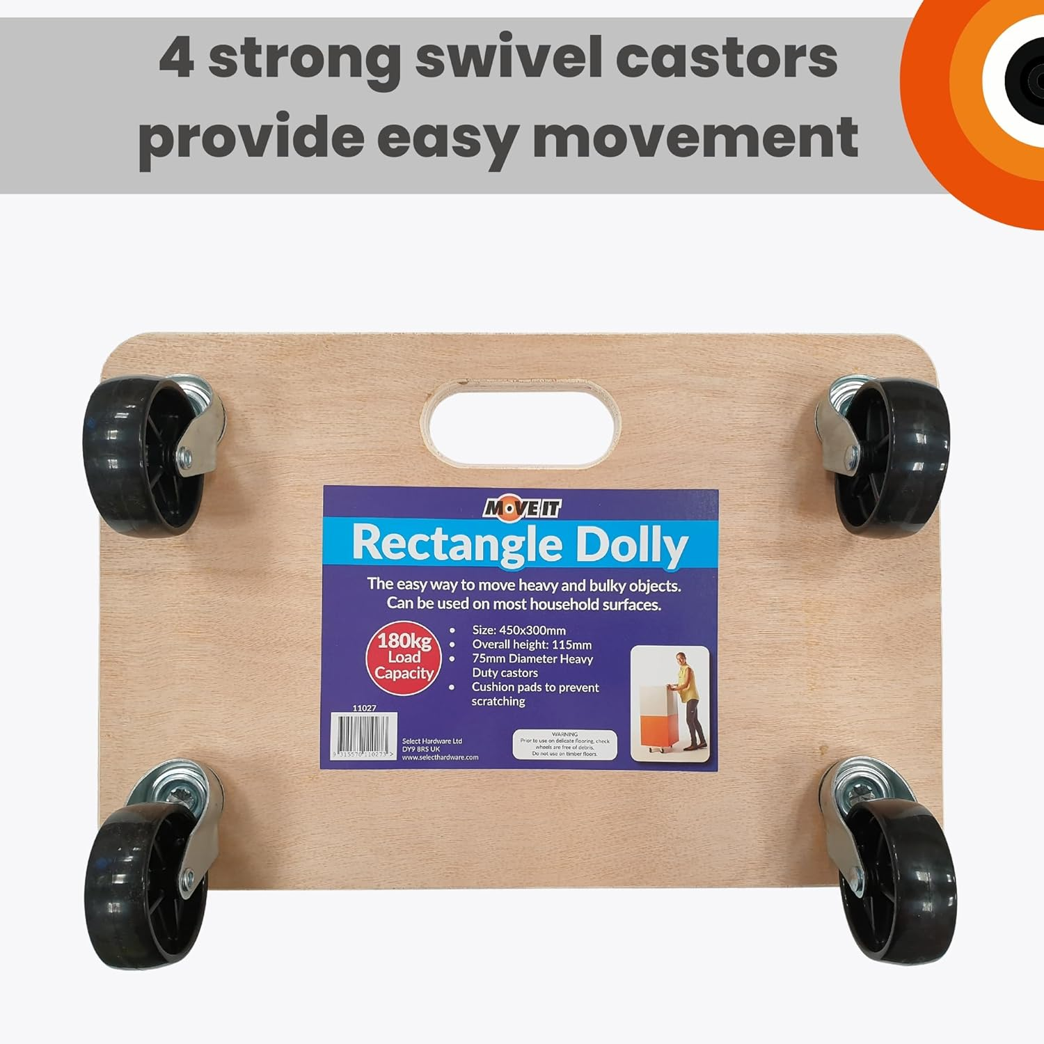 Move-It Platform Dolly with Grip Pads, Heavy-Duty Anti-Slip Transport Roller Trolley for Moving Furniture & Equipment, 180Kg Load Capacity, Wooden (45 X 30Cm) image number 1