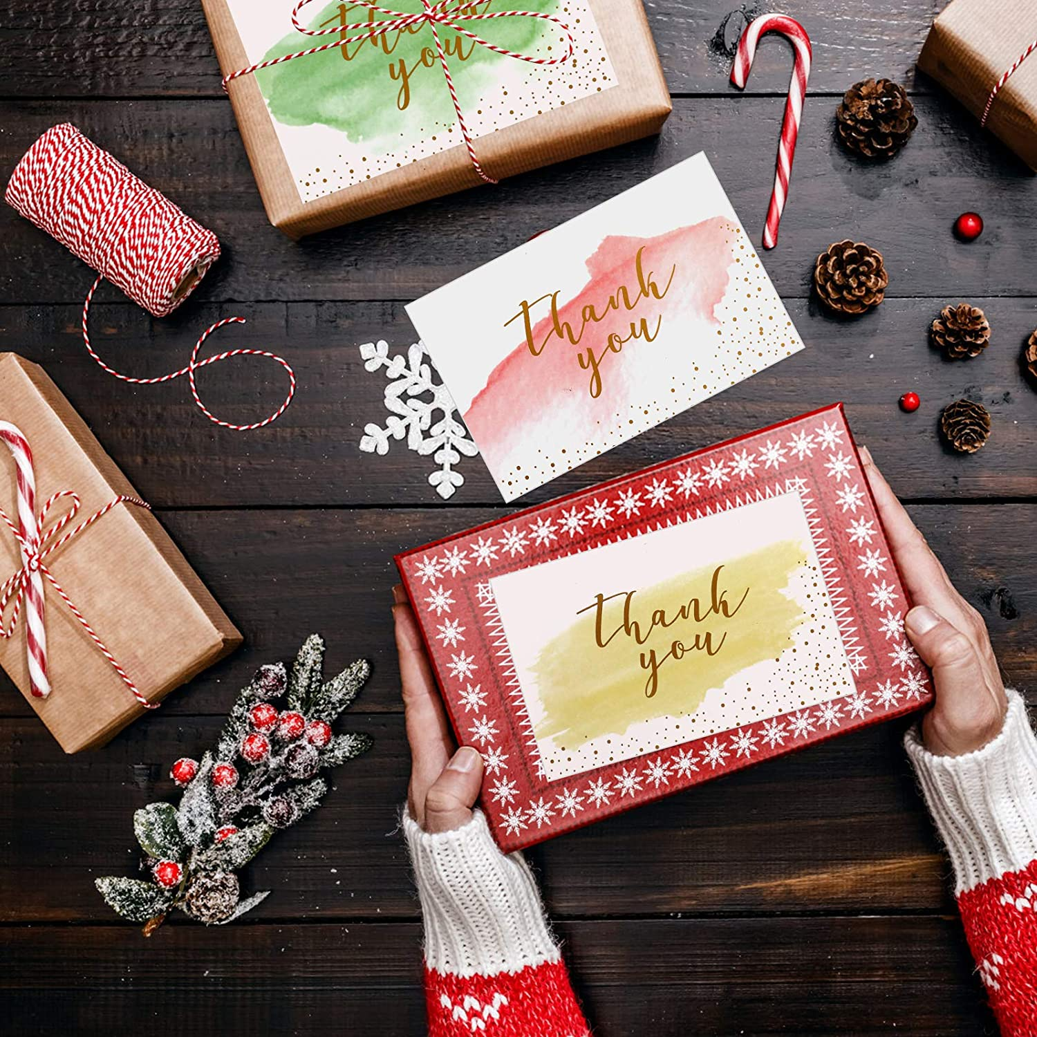 Thank You Cards Set: 12 Sheets Thank You Greeting Cards with Envelopes and Stickers,Watercolour Design, Greeting Cards for Wedding, Kids - Fully Recyclable and Eco-Friendly Cards