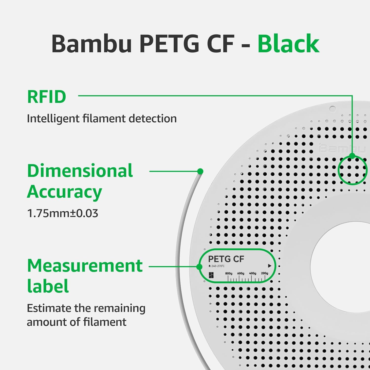Bambu Lab PETG CF 3D Printer Filament, Higher Mechanical Properties & Flexibility 1.75Mm 3D Printing Filament, Less Clumping & Stringing, Ams-Compatible 3D Print Material with Reusable Spool 1Kg Black image number 6