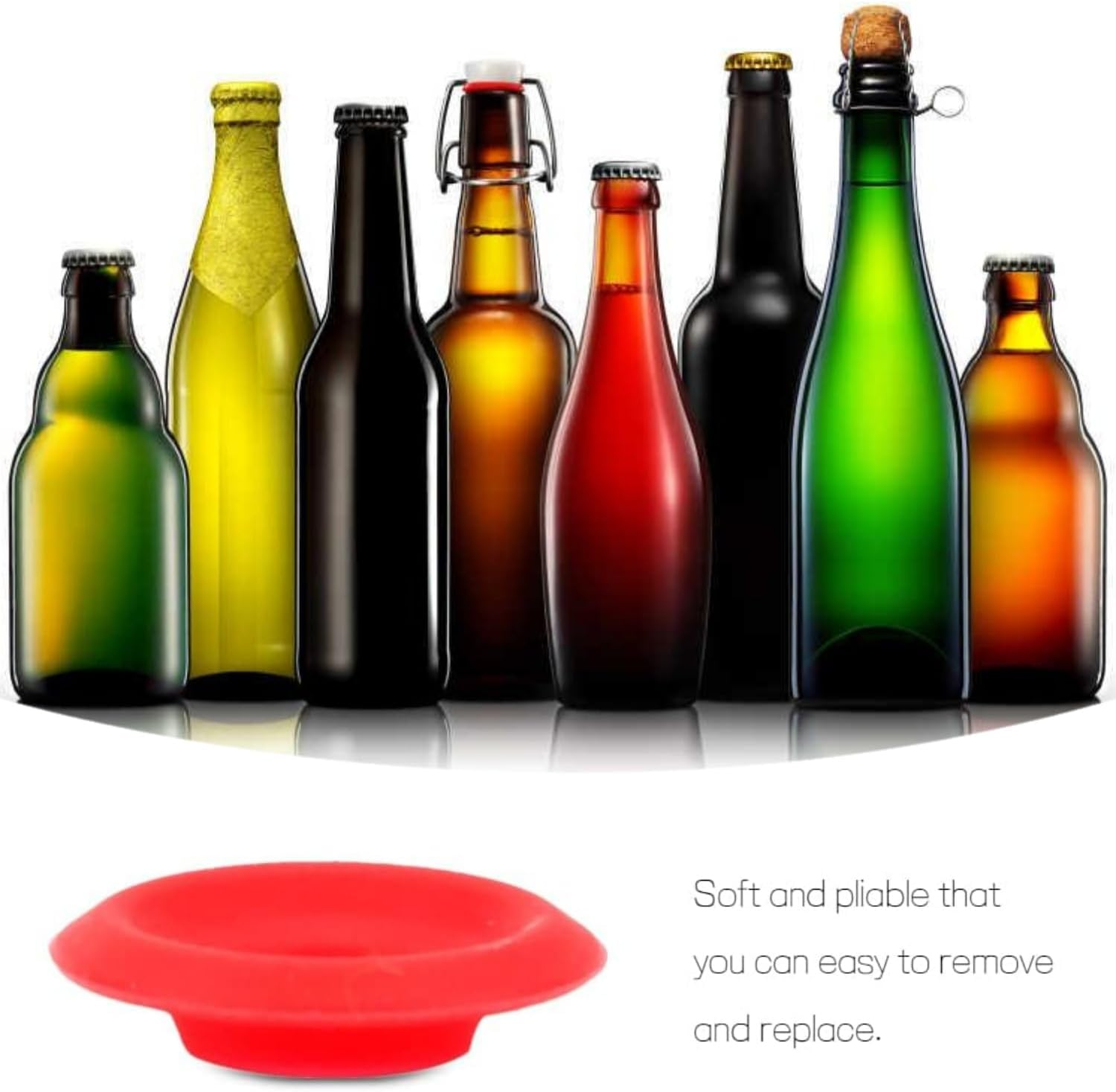 Taicols 25Pcs Beer Bottle Gasket, Silicone Rubber Gaskets Washer for Swing Flip Bottles Top Washers Leak Proof Seal Red EZ Cap Home Brew Liquor Soda O High Pressure Leakproof Replacements Sealing