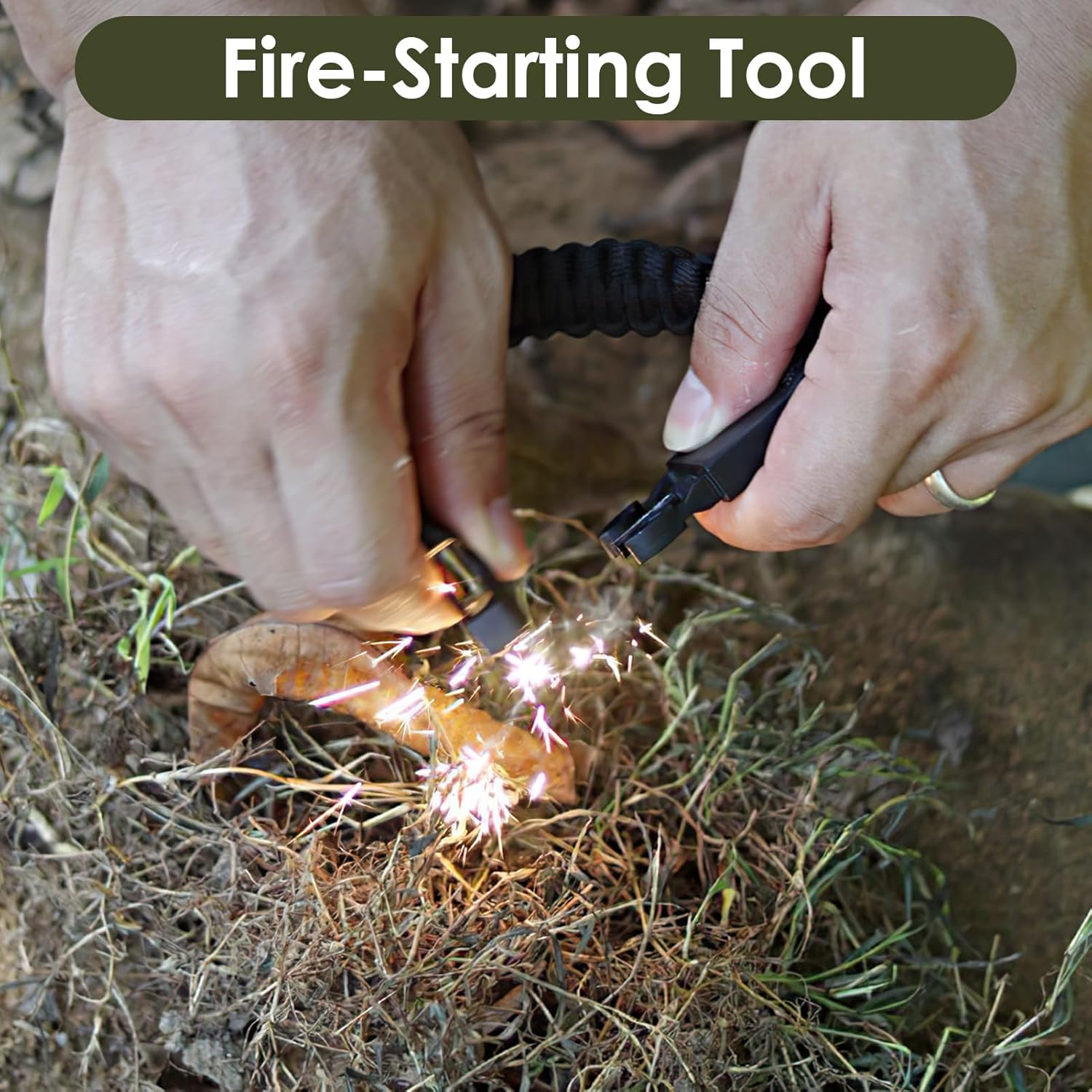 3 Pcs Adjustable Paracord Bracelets Kit - Ourtdoor Survival Bracelets with Fire Starter, Loud Whistle & Precision Compass, Durable & Lightweight for Camping, Hiking, Hunting (Black, Army Green & Camo) image number 4