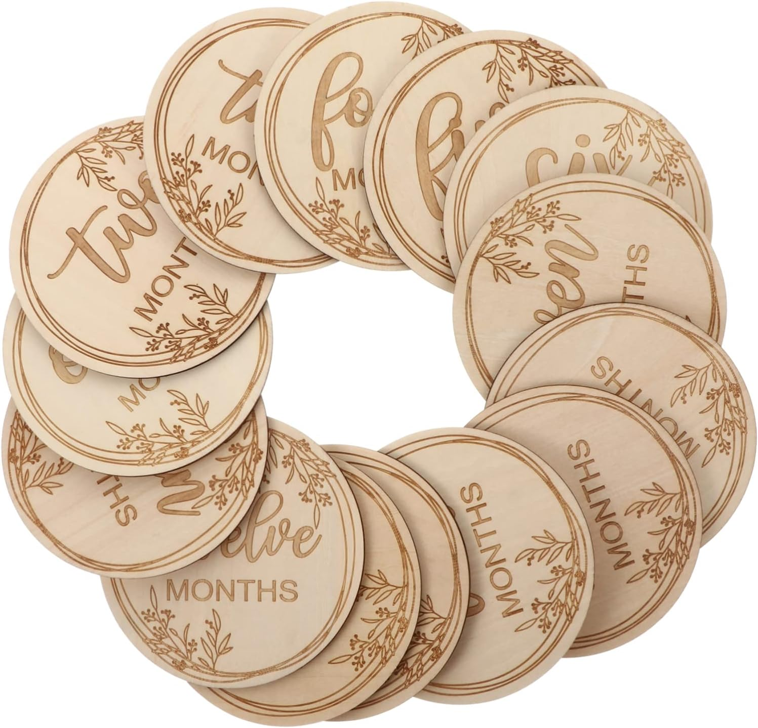 1Set Growth Cards Wooden Milestone Cards for Monthly Photography Newborn Memory Keepsakes Track First Year Growth Milestones image number 3