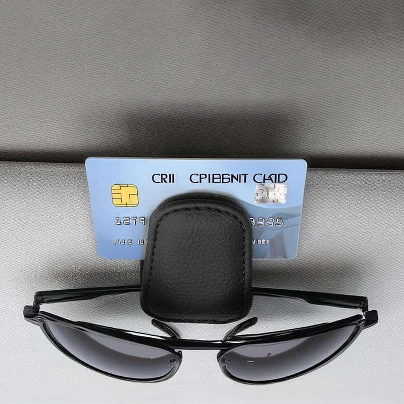 Multi-Functional Car Sunglasses Clip, Automotive Leather Eyeglass Holder, In-Car Sun Visor Eyeglass Clamp, Vehicle Sunglasses Card Clip, Magnetic Portable Eyewear Clip. 2 Pack image number 1