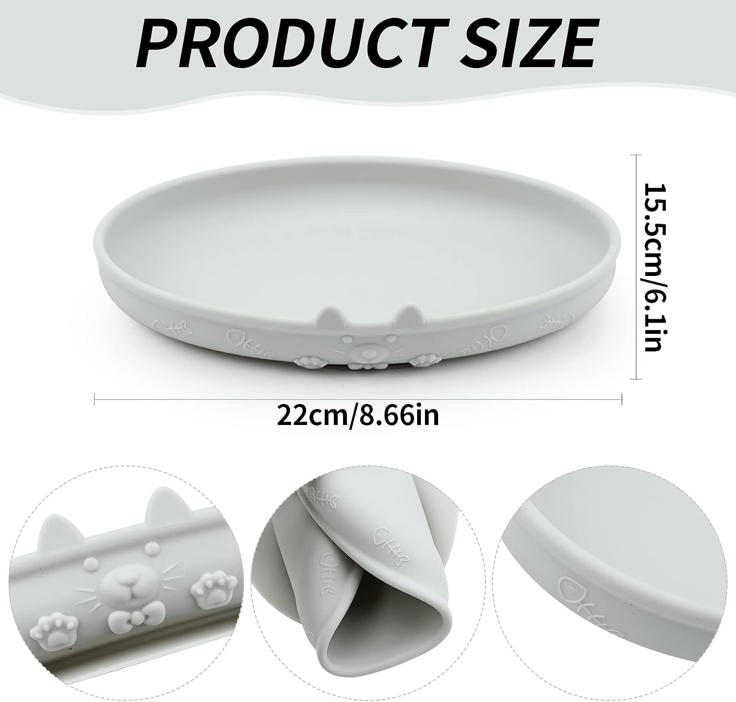Feeding Bowls for Cats, Silicone Bowl, Wide Cat Food, Water Bowl, Feeding Bowl, Flat Cat Bowl, Milk Bowl for Kittens, Kitty Dogs, Pets for Dry Food and Wet Food (Grey) image number 4