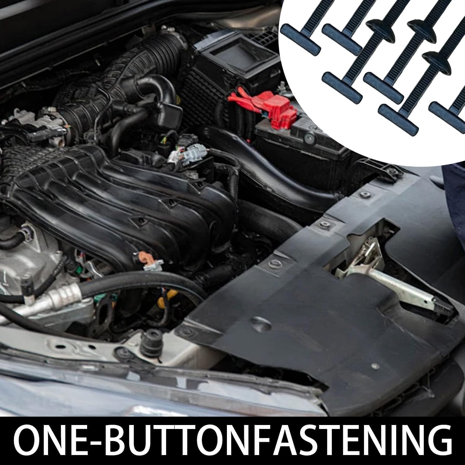 Cable Tie Buckle, 100PCS Heavy Duty Zip Ties, UV Resistant Plastic Self-Locking Fasteners with Pin & Button Design, Universal for Cars, Bumpers, Panels & DIY Auto Repairs image number 2