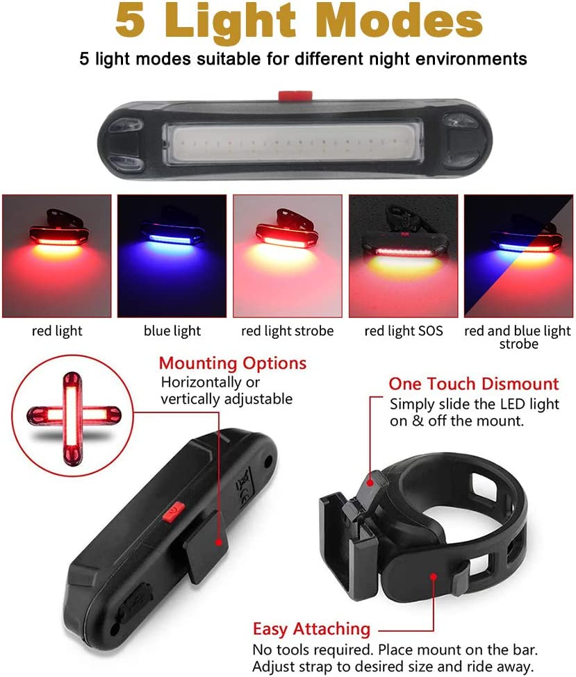 2 Pack Rear Bike Tail Light, Ultra Bright USB Rechargeable Bicycle Taillights, Red/Blue High Intensity Led Accessories Fits on Any Bike or Helmet. Easy to Install for Cycling Safety image number 1