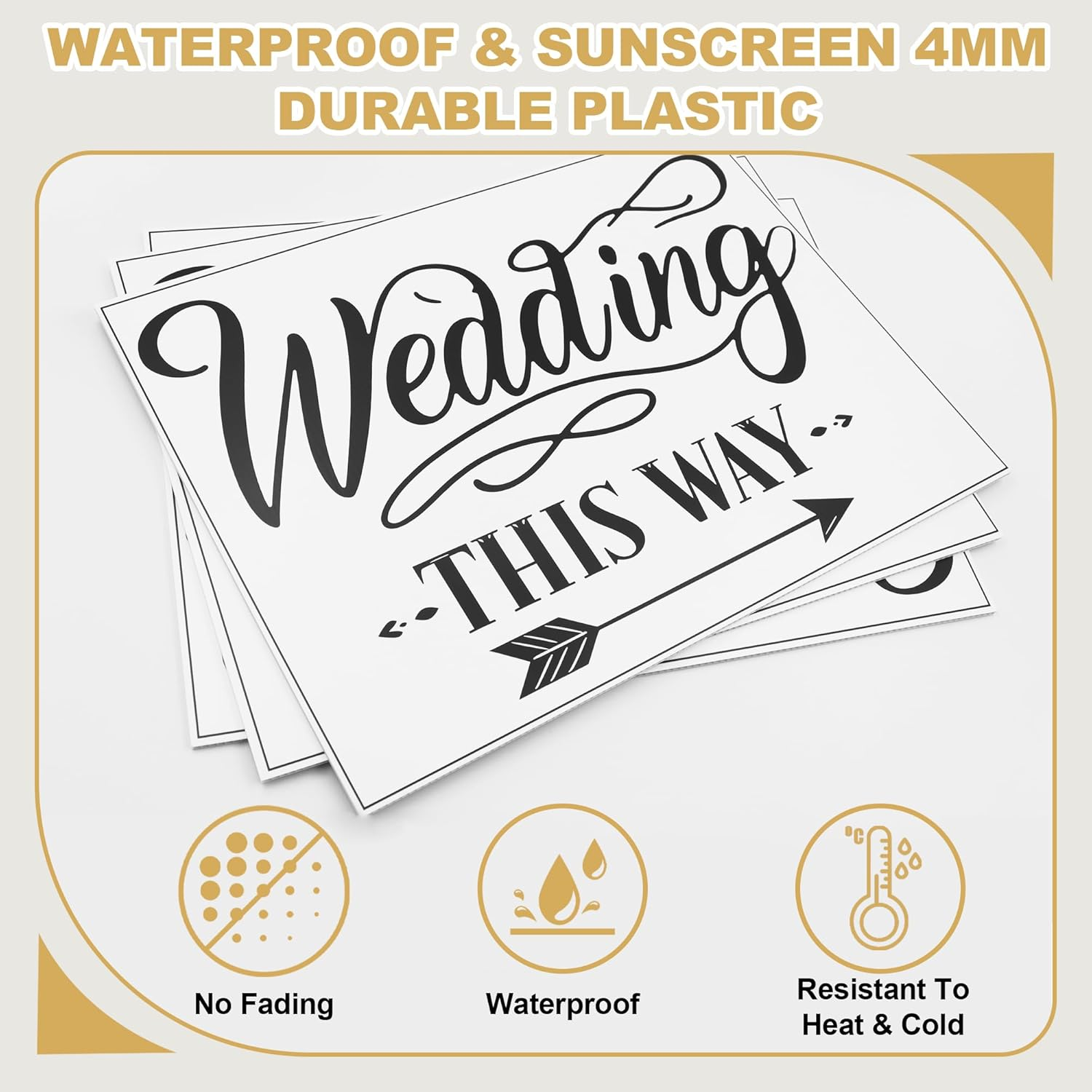 Wedding Direction Arrow Signs with Stakes, 3 Packs Wedding This Way Sign, Wedding Signs for Ceremony and Reception, YITOBA Double Sided Printed Wedding Directional Signs (White) image number 4