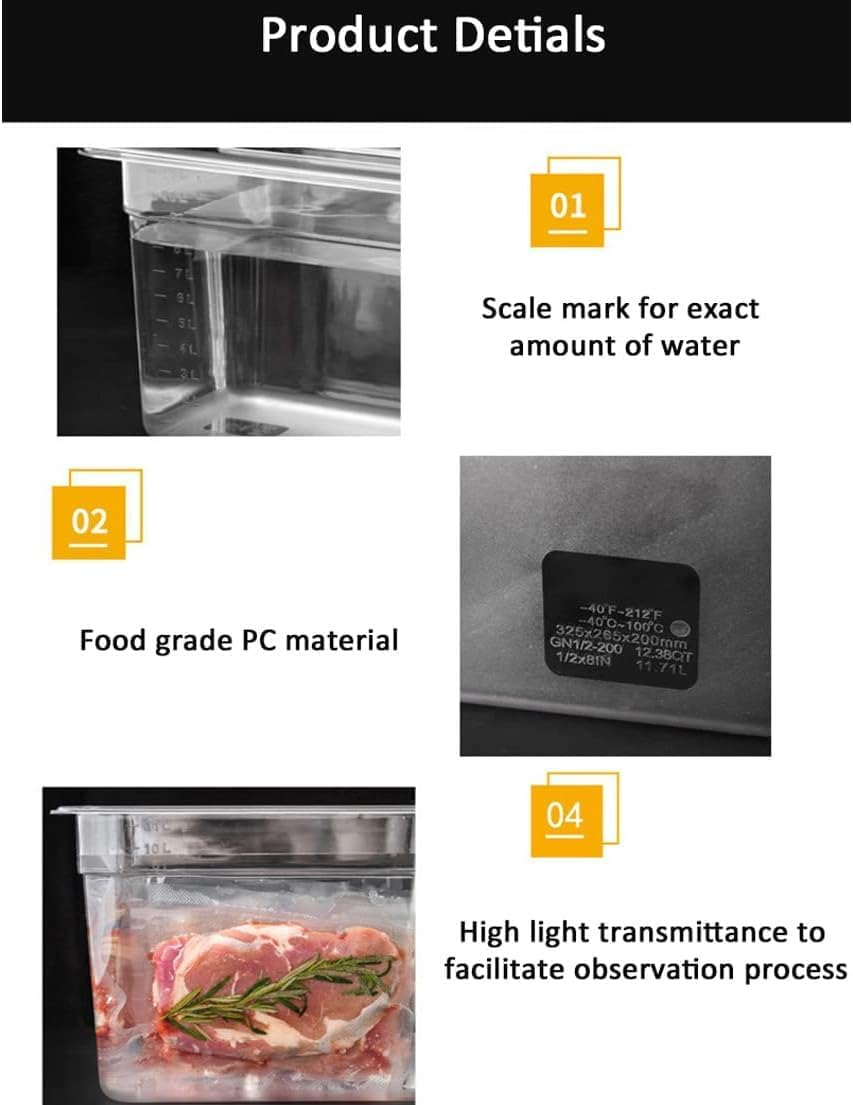 NIVMOWN Sous Vide Container 11L with Lid & Stainless Steel Sous Vide Rack Detachable Dividers Separator Compatible with Anova, Anova Nano, Joule, Instant Pot, Sous Vide Cookers