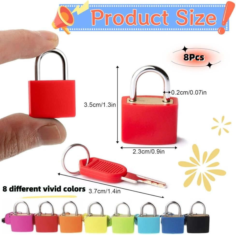 8 Pcs Mini Suitcase Locks with Keys,Metal Keyed Padlock for Luggage, Suitcase, Backpack, Laptop Bag, Gym Locker, Filing Cabinets, Toolbox (Multicolor) image number 6