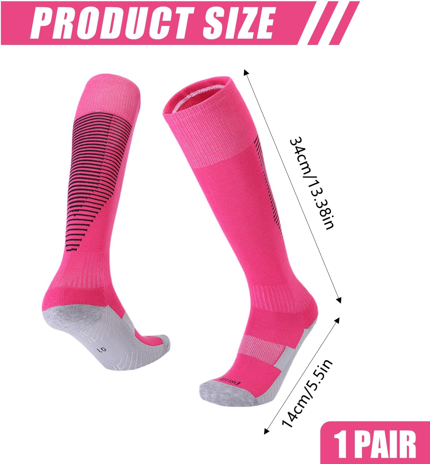 Kids Football Socks, Unisex Football Socks for Children Breathable Athletic Socks Soccer Sock Running Training Socks Knee High Sport Socks (Pink) image number 1