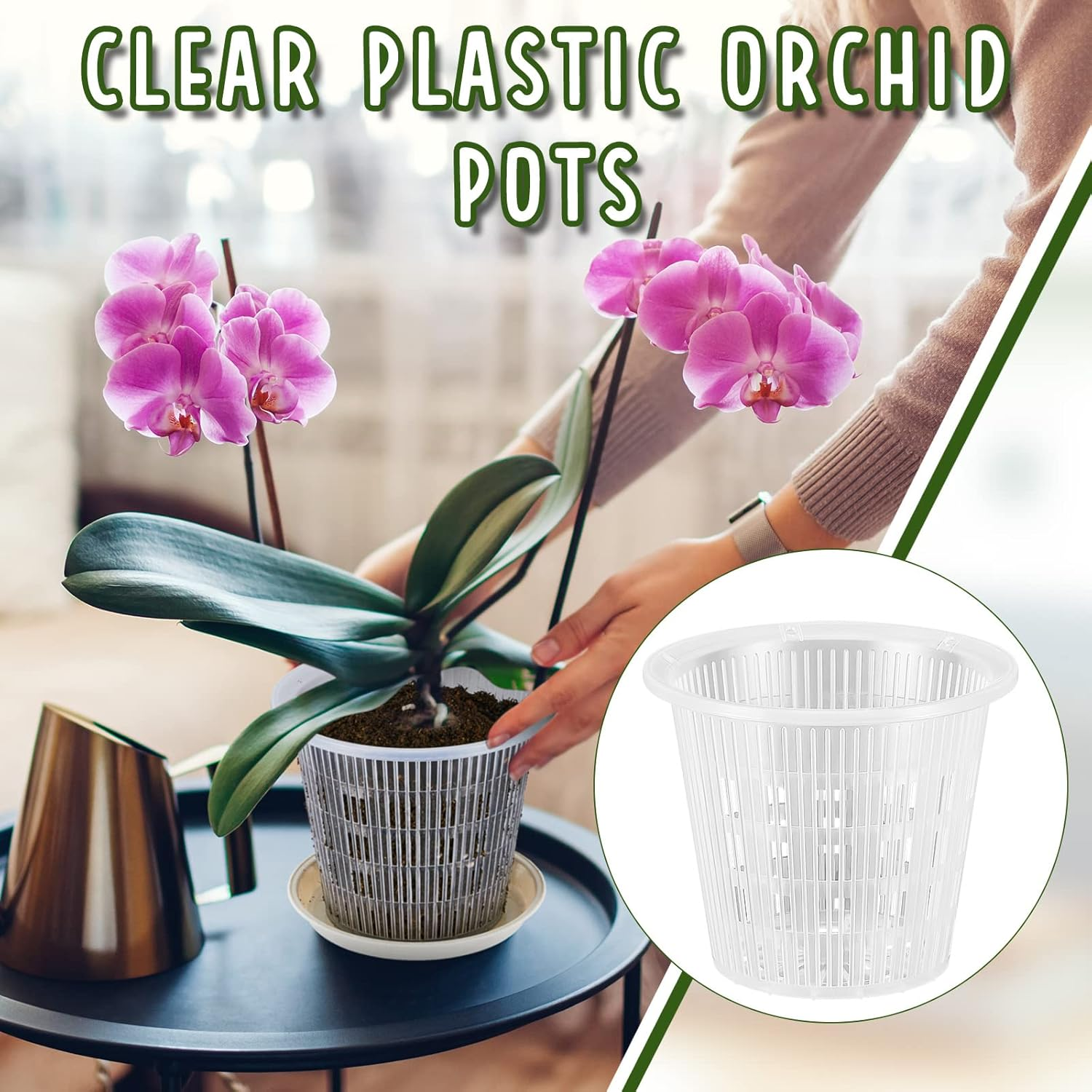 Amyhill 20 Pcs Clear Orchid Pot with Holes and Saucers Orchid Breathable Slotted Pot 4.3 Inch and 5.5 Inch Clear Plastic Plant Net Pots Nursery Pots with Trays for Indoor Plant image number 1