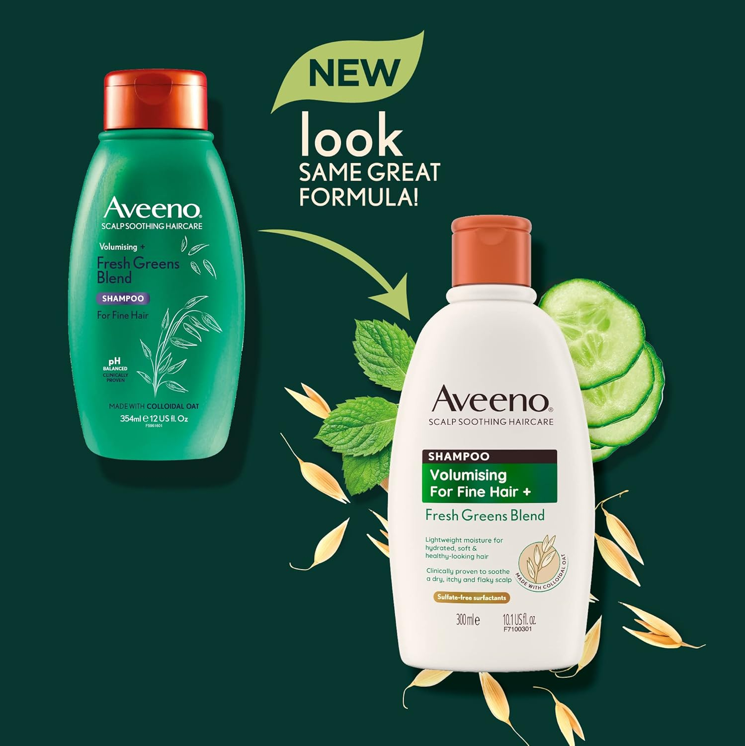 Aveeno Volumising Fresh Greens Scalp Soothing Mint, Cucumber and Rosemary Shampoo for Fine Hair 300Ml