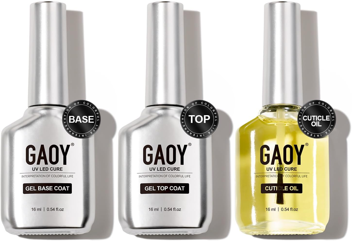 GAOY Gel Top Coat, Builder Gel and Base Coat Set, 3 Pcs 16Ml Clear Glossy No Wipe Combination for UV Light Cure Gel Nail Polish