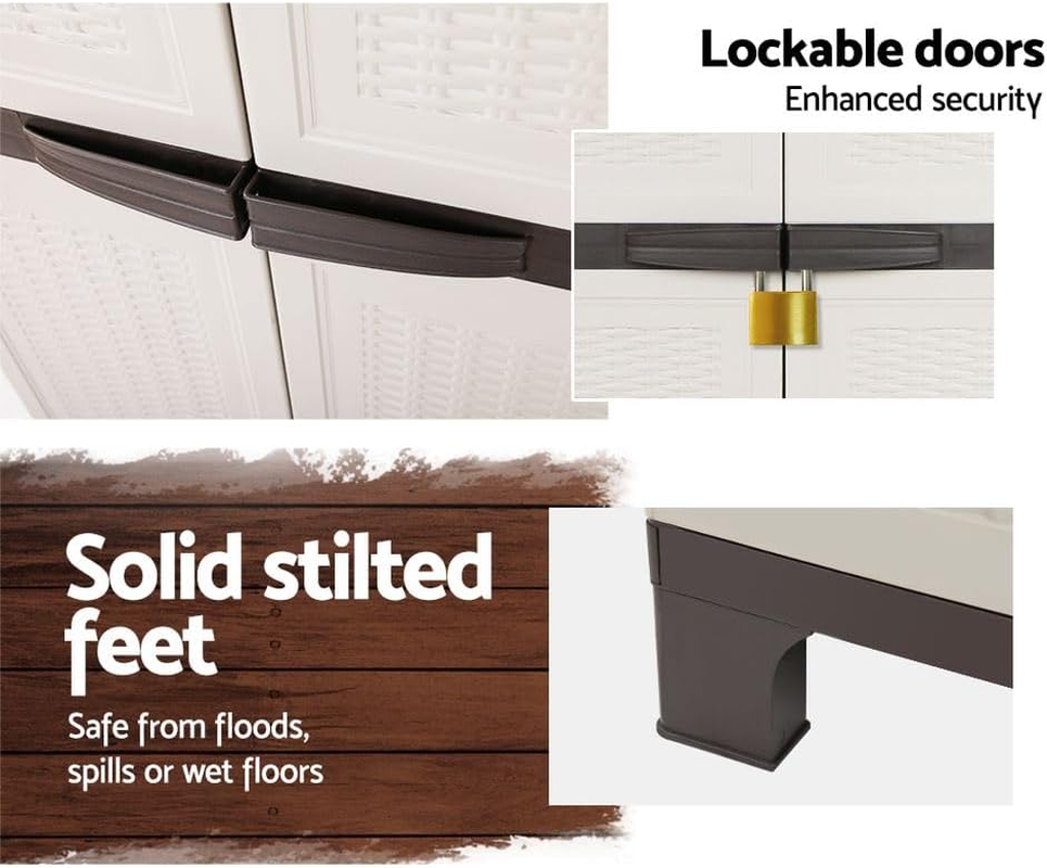 Giantz Outdoor Storage Cabinet, 173Cm Tall Cupboard Tool Box Garden Shed Shelving Storages Bench Tools Chest Organiser Home Furniture Garage Setting, Lockable Adjustable Shelves Light Grey image number 4