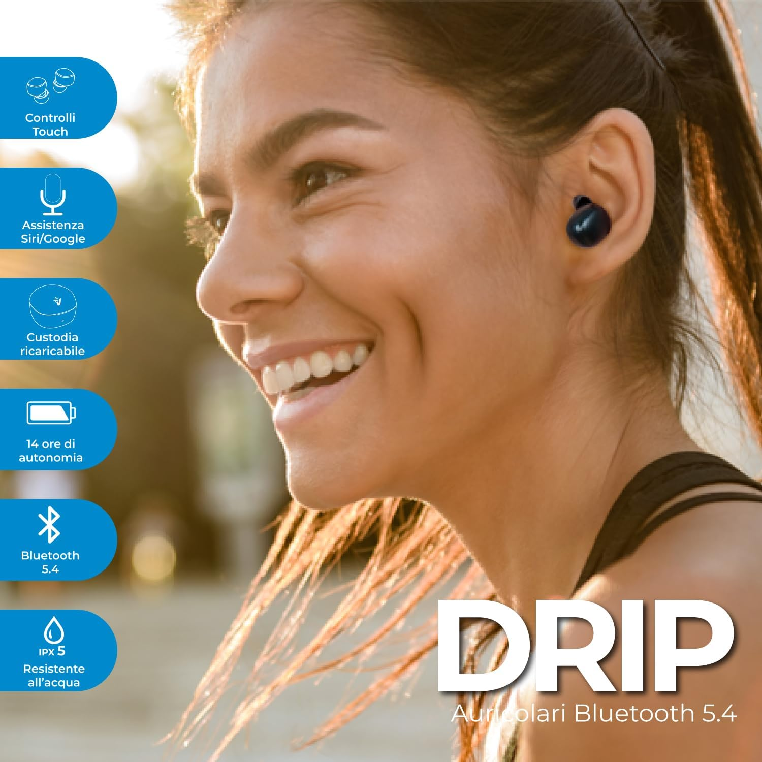 Vultech DRIP Bluetooth 5.4 Headphones, Wireless In-Ear Headphones with Microphone, 14 Hours Total, Touch Control, USB-C Charging, Siri and Google Voice Assistant, Balanced Sound, Android/Ios image number 3