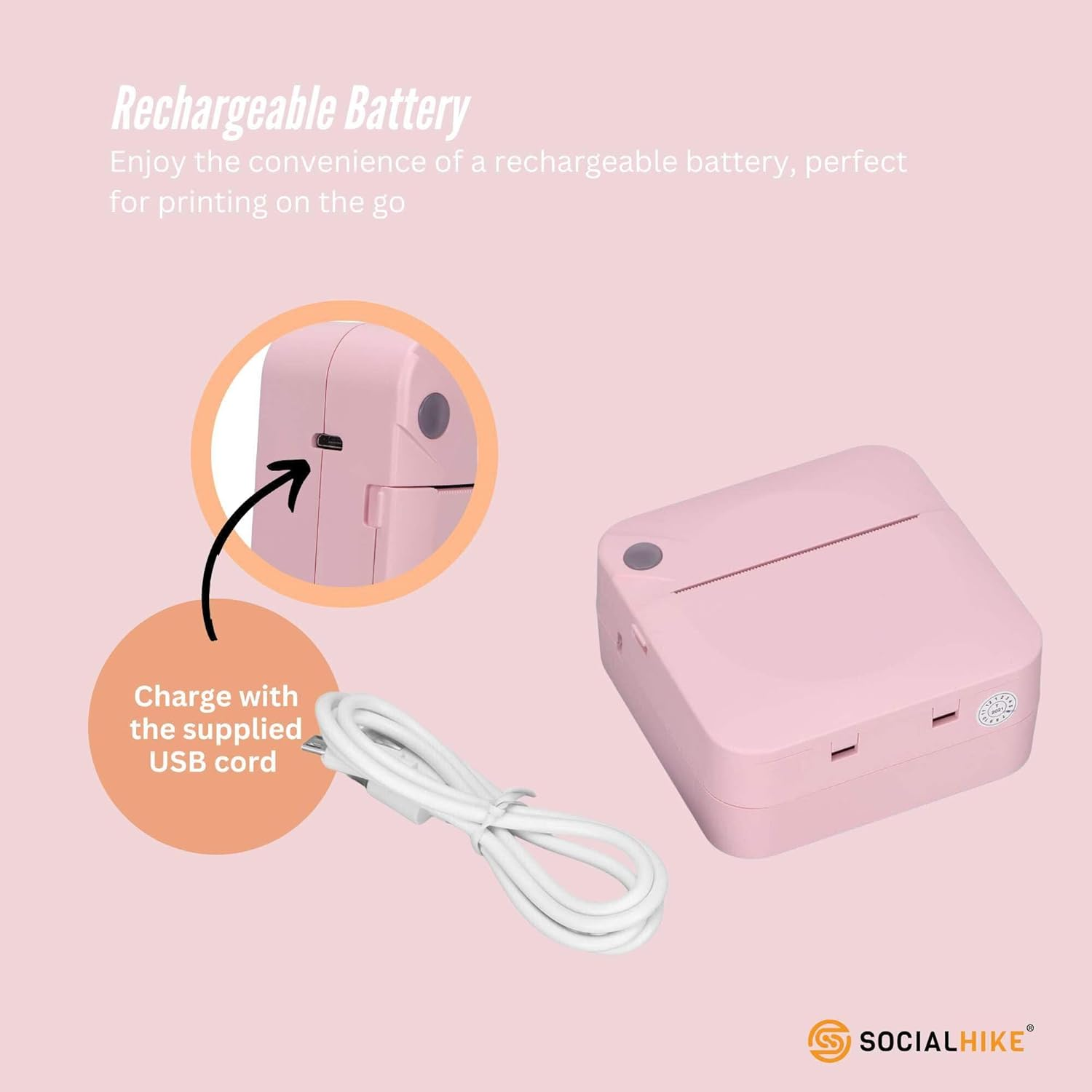 Tooleroo Portable Mini Printer Pink - Inkless Bluetooth Phone Pocket Thermal Printing image number 4