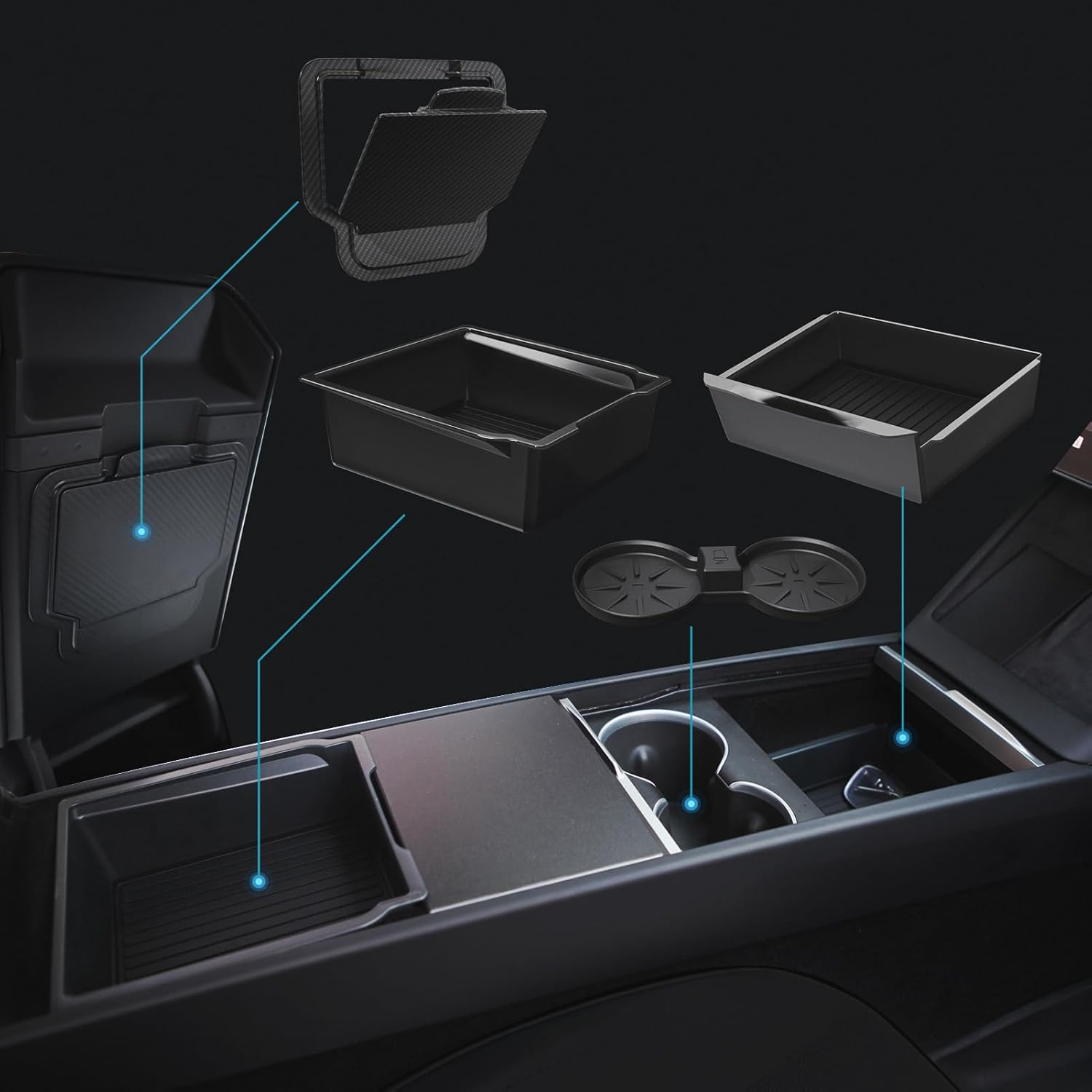 Tesla New Model Y Juniper & Model 3 Center Console Organizer (Dual-Layer Storage, Smooth Sliding) &ndash; Compatible with Model 3 (2024-2025) / New Model Y Juniper Accessories image number 3