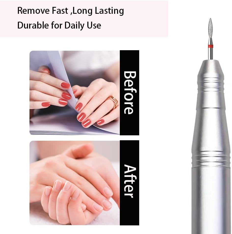 ERUIKA 10Pcs Diamond Flame Cuticle Drill Bits Set, Professional Cuticle Nail Drill Bits for Dead Skin Nails Dry Manicure Pedicure Shape Remove Nail Salon Tools(Fine-F) image number 3