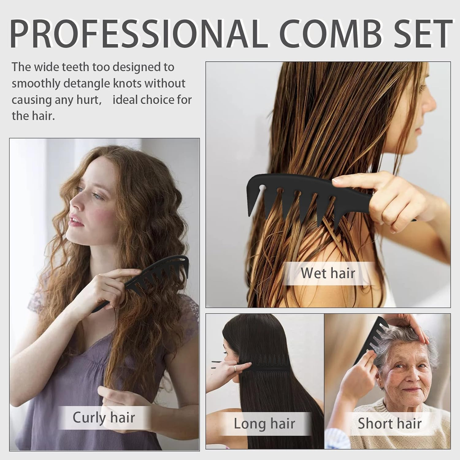 Aphrordity Pack of 4 Styling Combs Wide Teeth Combs Curling Comb Highlight Comb Shark Tooth Comb Styling Comb Men Women Hairdresser Wide Teeth Fork Comb image number 1