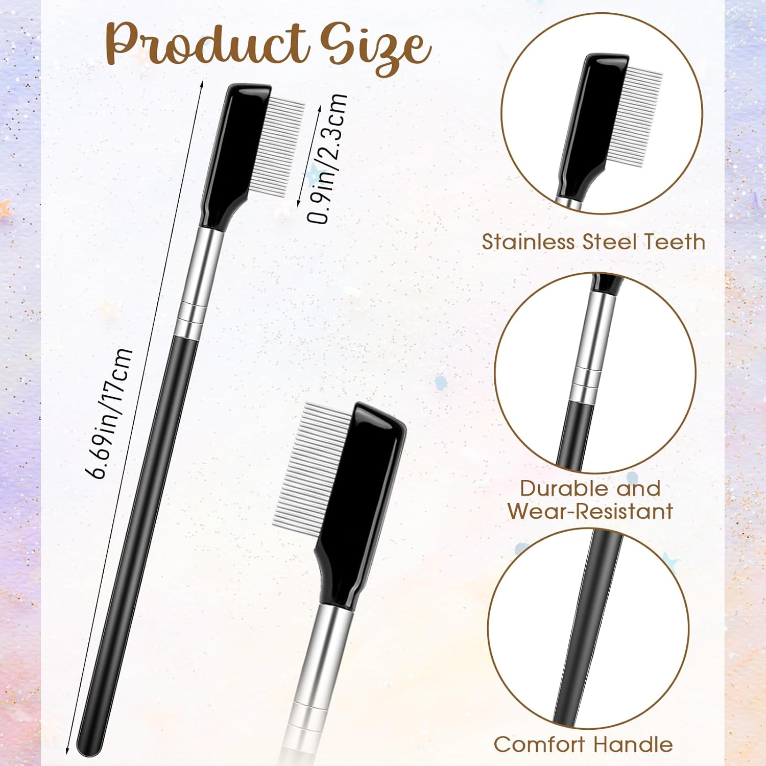 Metal Lash Comb, Eyelash Separator Brush Tool Stainless Steel Mascara Comb Eyebrow Grooming Brushes Eyelash Makeup Applicator Brush Tool for Women Girls image number 2