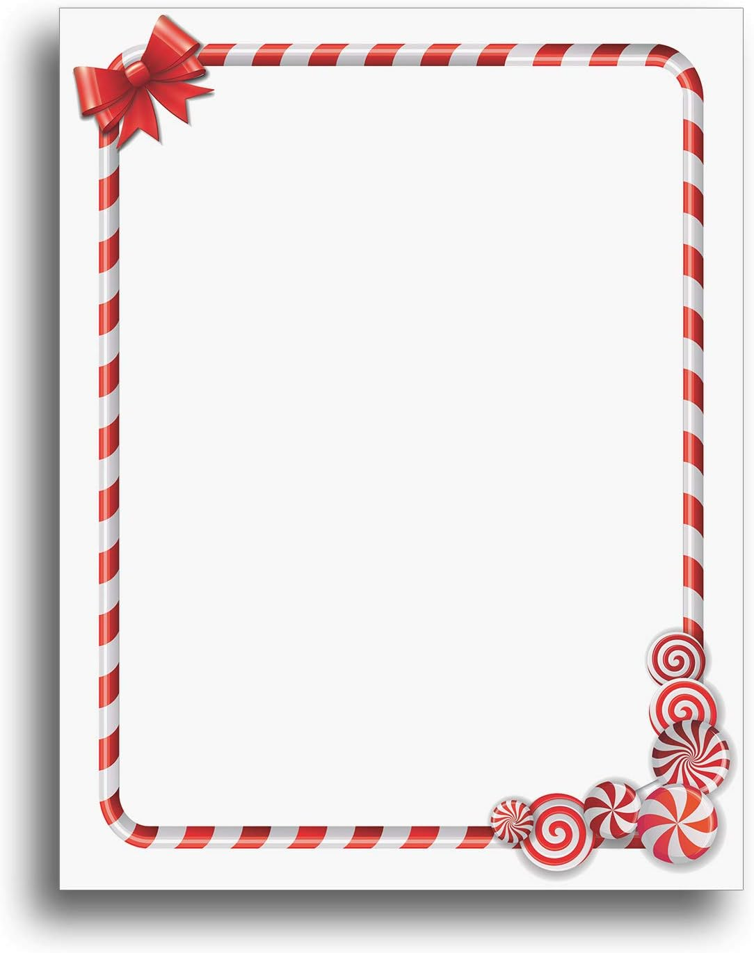 Candy Cane Border Holiday Stationery Paper - 80 Letterhead Sheets image number 1