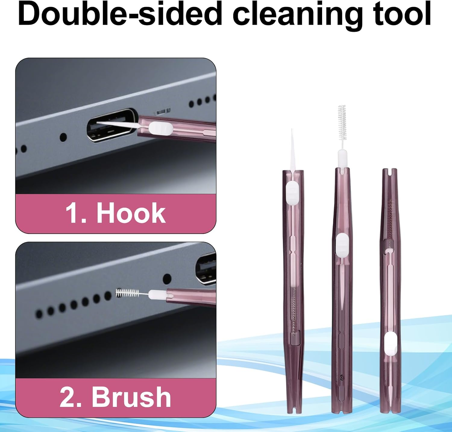 30Pcs Phone Cleaning Brushes, Bristles & Hook Double-Sided Mini Cleaning Brush Kit Anti-Clogging Charging Port USB C Cleaner for Most Mobile Phone (Purple) - Blue image number 5