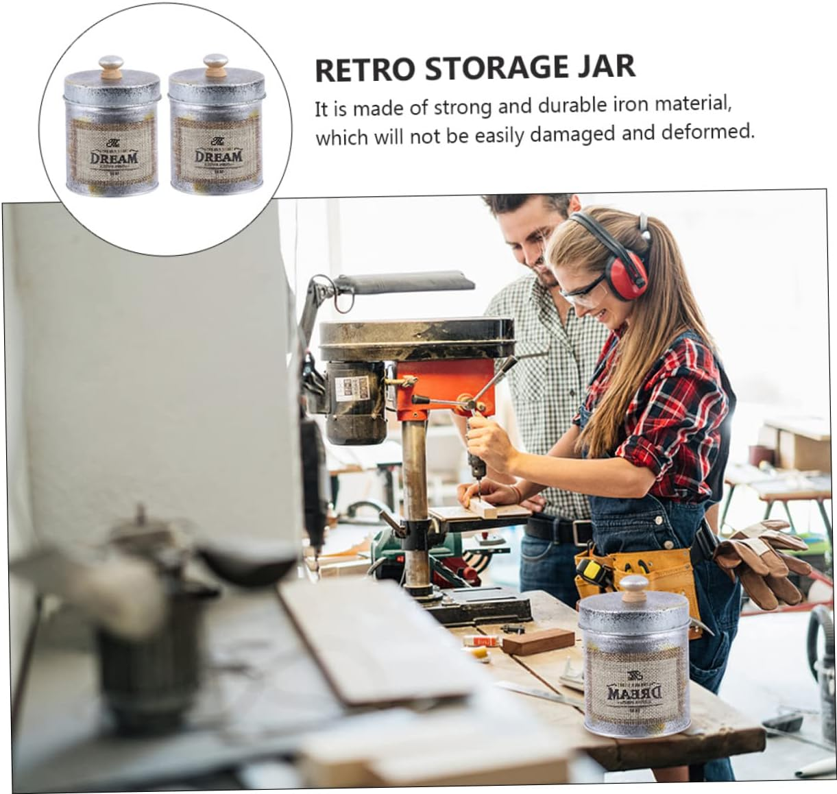 RORPOIR 2Pcs Retro Iron Storage Jar Lid Vintage Iron Kitchen Canister for Home Decor and Photography Props image number 3