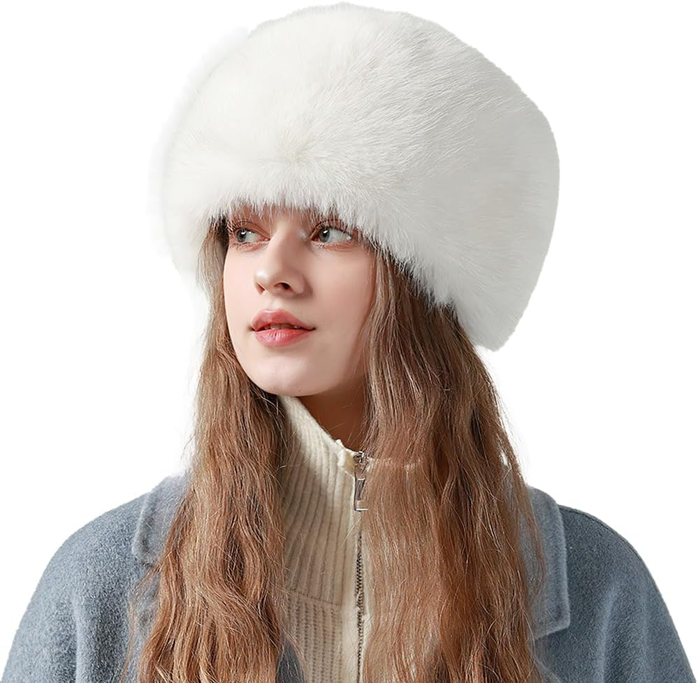 Ushanka Russian Bomber Hat for Women Cossack Trimmed Skullies Beanies Winter Trapper Hat for Travel Hunting Skiing Fluffy Earwarmer