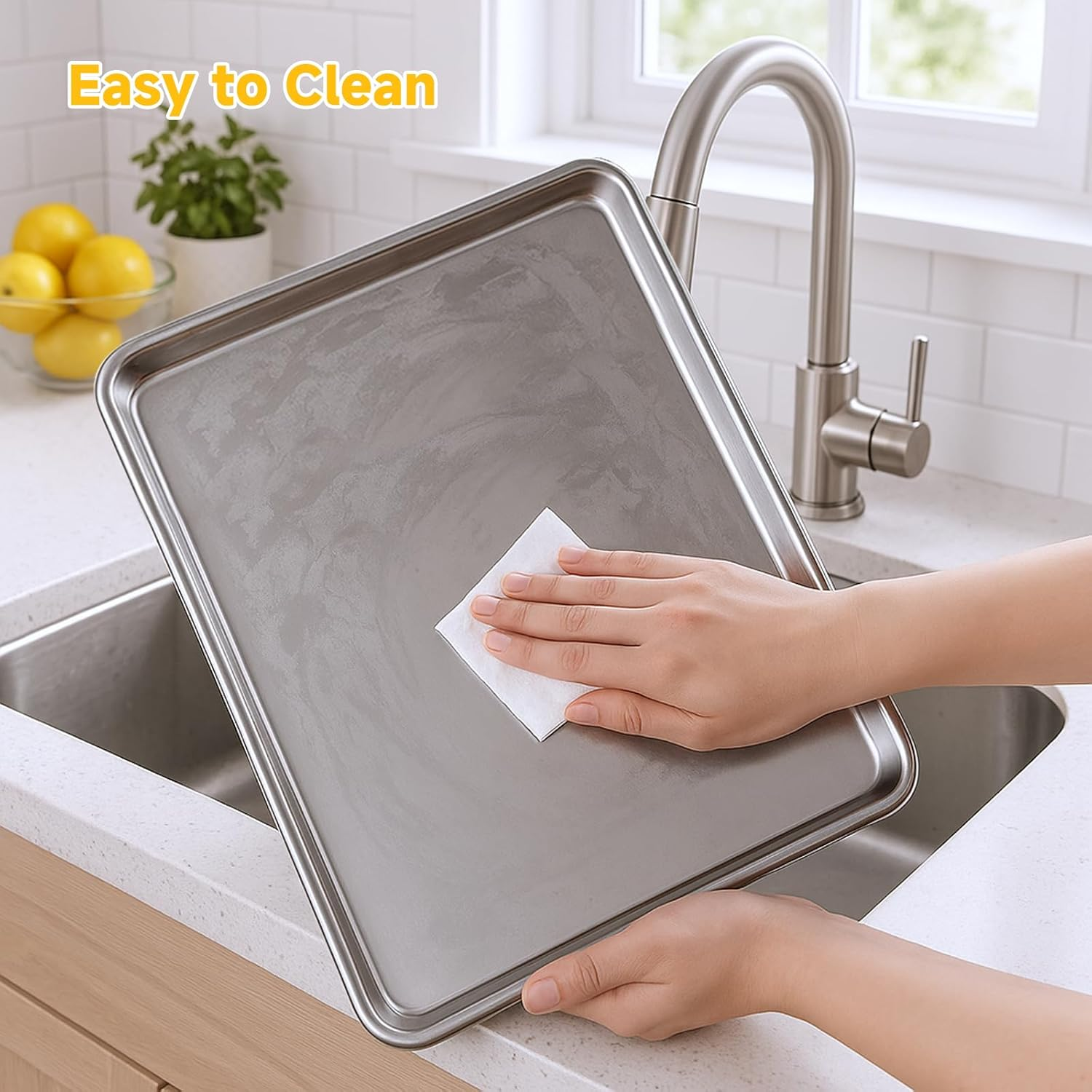 Shakico Stainless Steel Baking Tray - 3 Pack Oven Baking Tray, Non Stick & Non Toxic Baking Sheet for Cooking, Roasting, Heavy Duty Bakeware Sets, 22.8/31.5/40.6 Cm image number 3