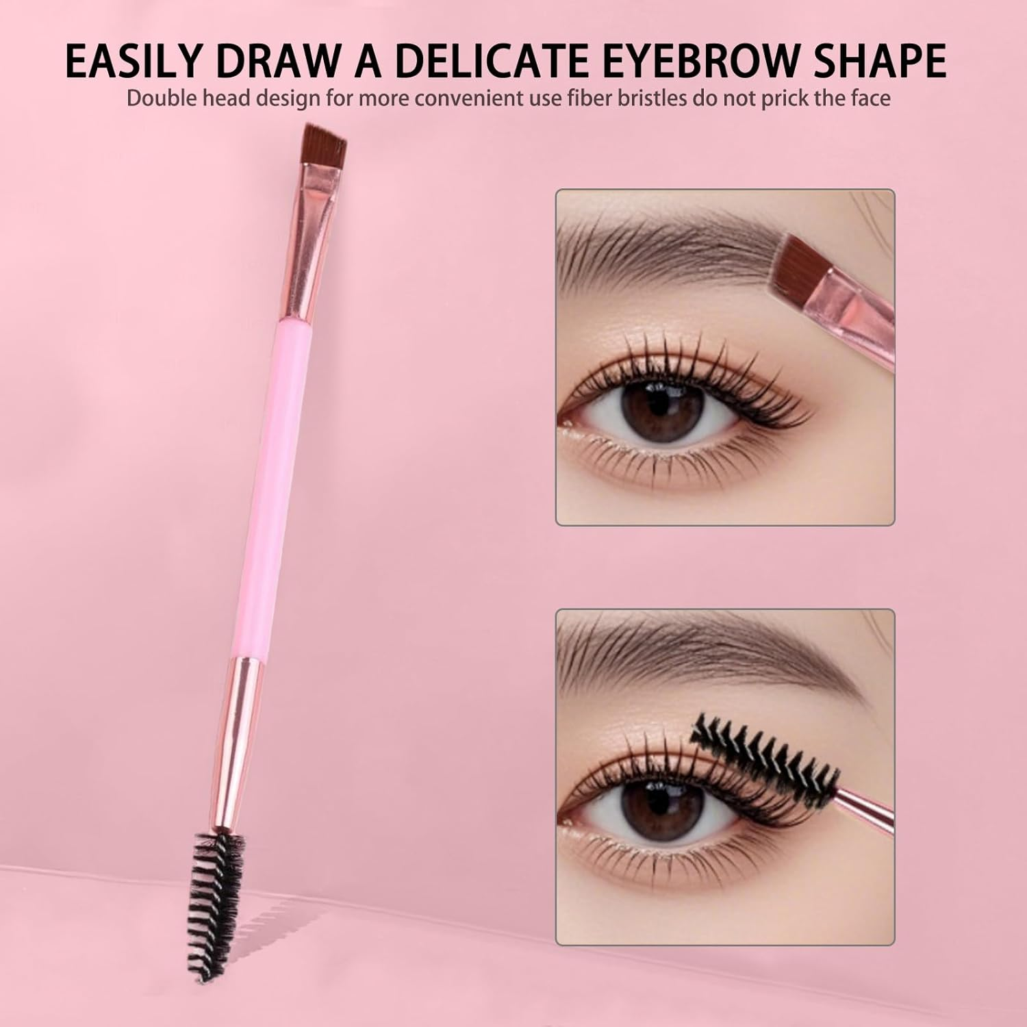 RIBHNXHI Duo Eyebrow Brush Spoolie Brush Angled Brow Brush Eyelash Brush for Eye Makeup Professional Makeup Brushes 5 Piece Set Pink Makeup Tools image number 1