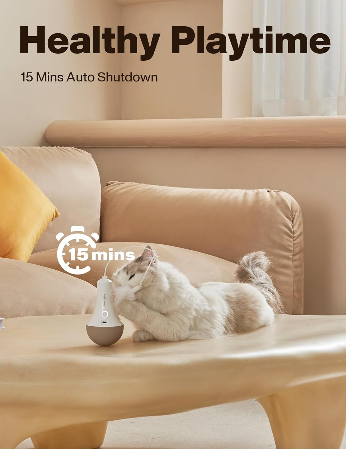 Interactive Cat Toy for Domestic Cats, Ultra Quiet Automatic Cat Toy with Random Movement, Interactive Cat Feather Toy for Active Cats, Automatic off Timer, Again image number 1