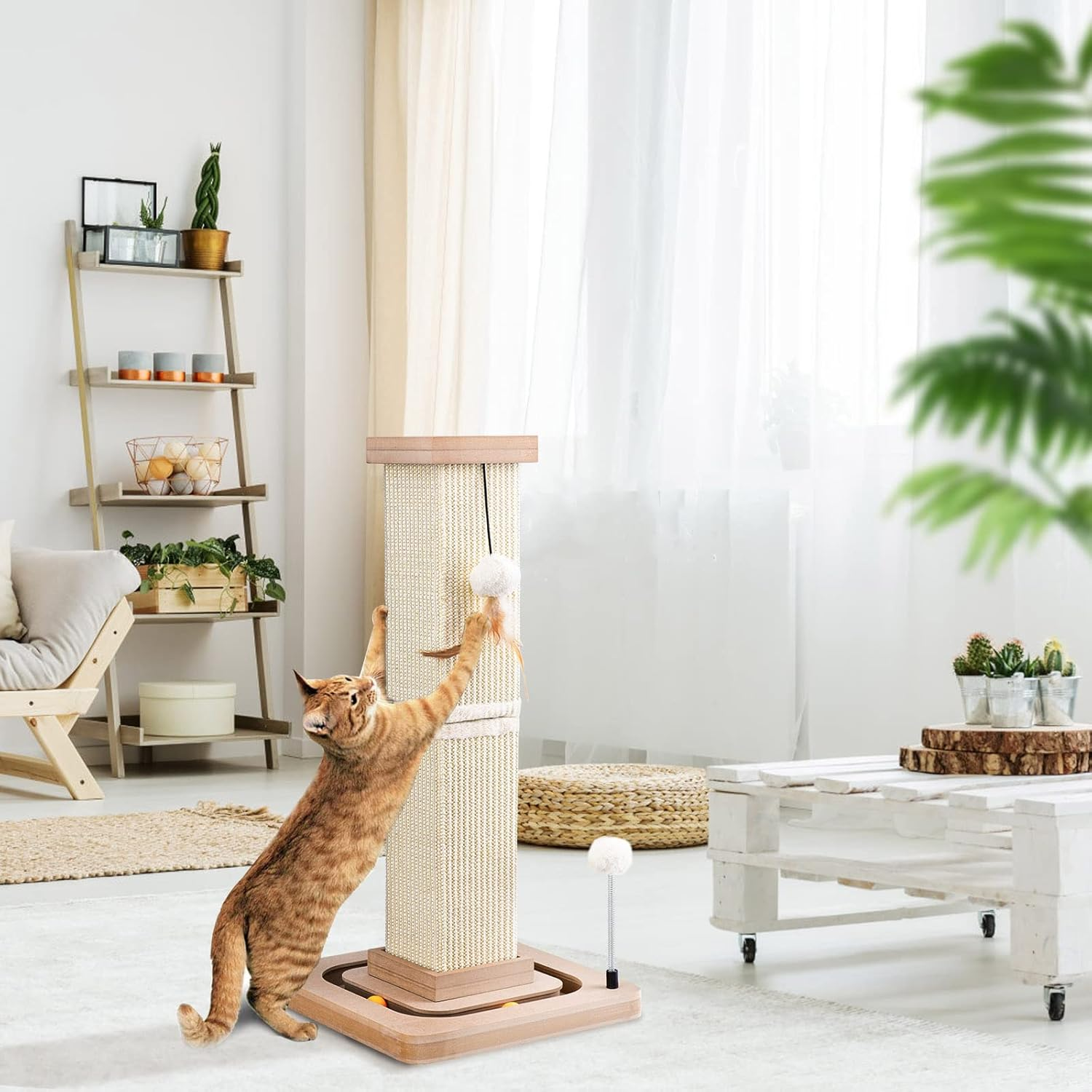 LIFLIX 27" Cat Scratching Post, Sisal Cat Scratcher with Interactive Tracking Balls and Hanging Balls, Vertical Scratching Posts for Indoor Cats and Kittens image number 3