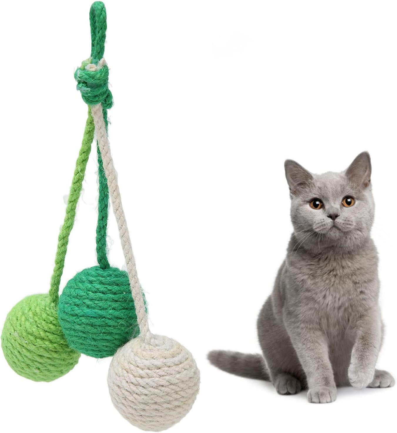 Cat Yarn Balls, Comfortable Grinding Claws Bite Resistant Interactive Chewing Cat Rattle Ball, Perfect Interactive Toy for Cats Kittens (Green, Cyan, White) image number 1