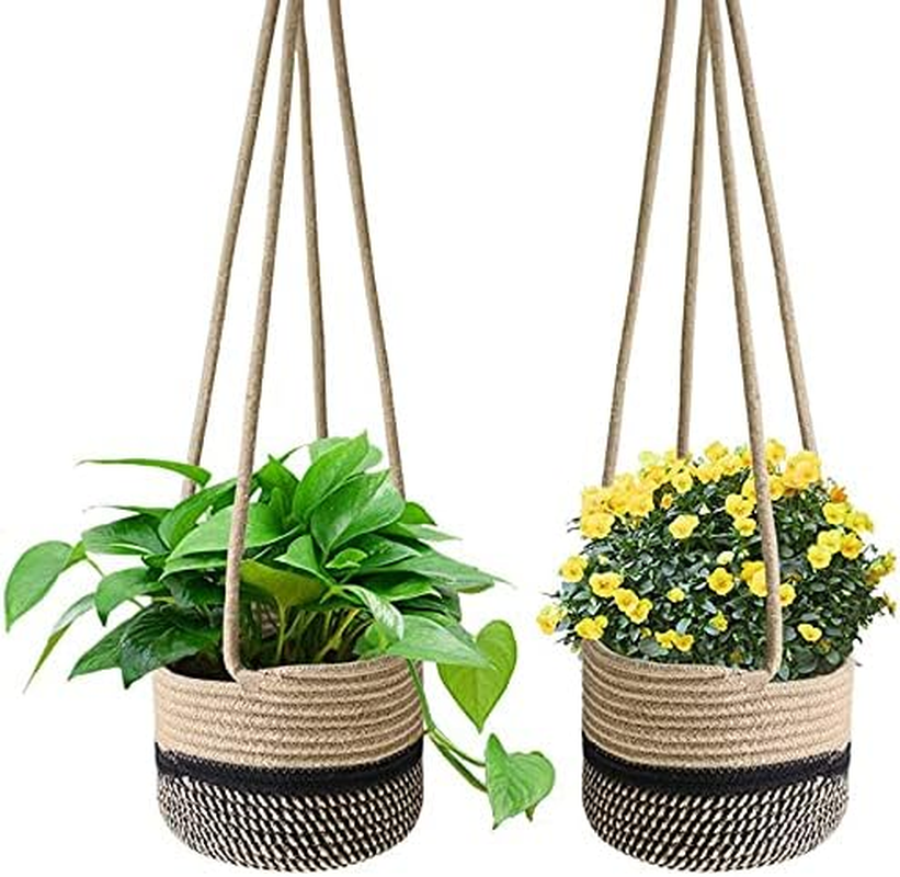 2Pcs Hanging Planter Basket Indoor Outdoor Jute Macrame Plant Hangers Boho Wall Hanging Plant Holders Modern Storage Organizer Home Decor for 7 Inch Planters Home Garden, Porch, Balcony