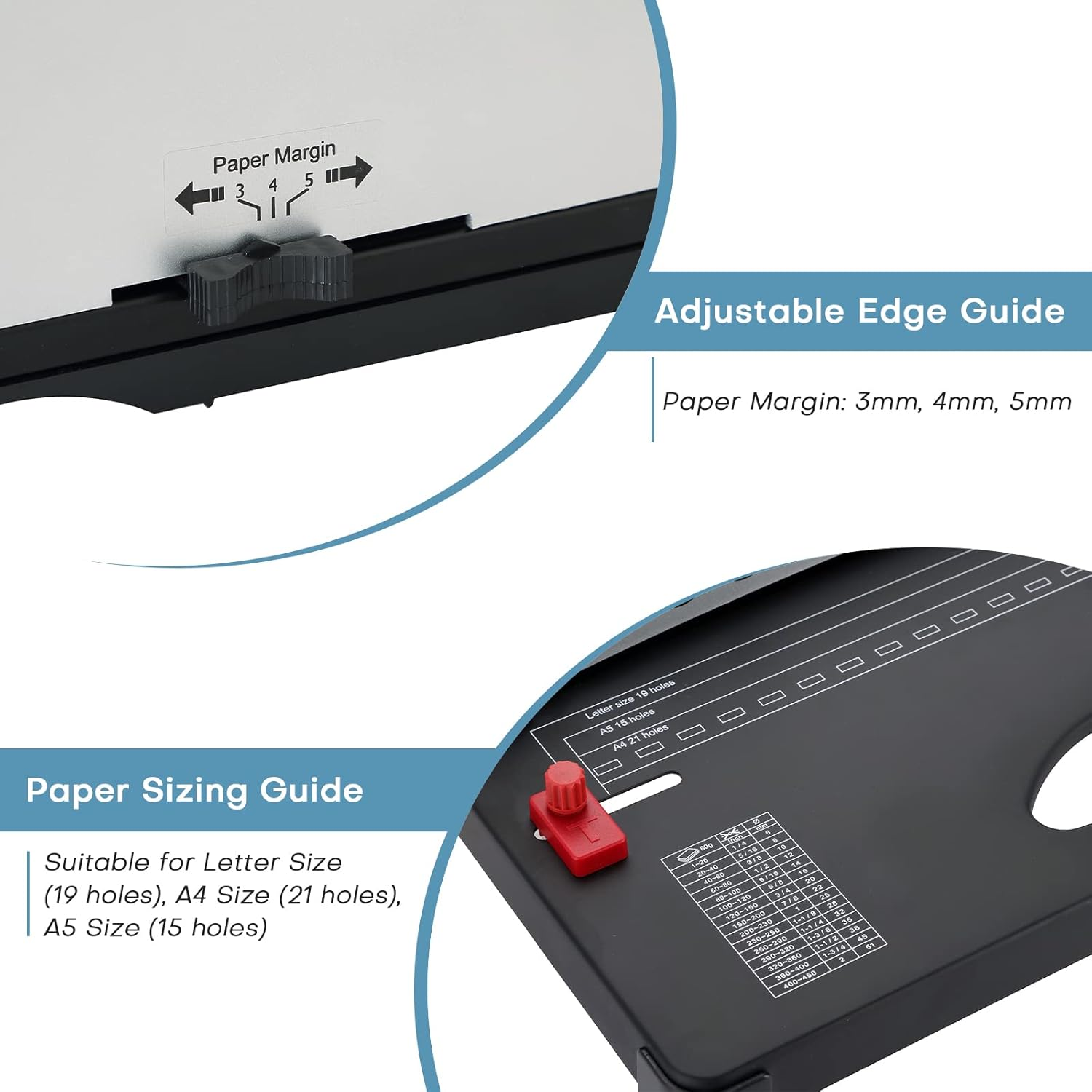 MYFULLY Comb Binding Machine, 21-Holes, 450 Sheets, Paper Punch Binder with Starter Kit 100 PCS PVC Comb Bindings Perfect for Letter Size, A4, A5 or Smaller Sizes Office Documents image number 3