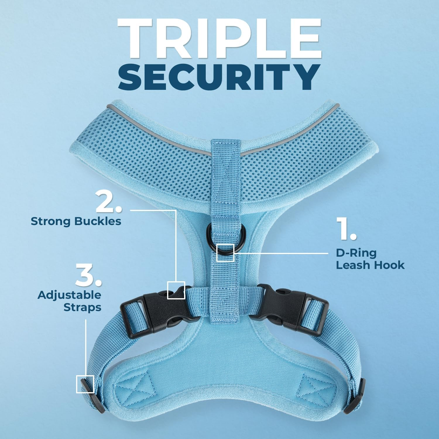 Aerolite No Pull Mesh Dog Harness with Lightweight, Soft, Breathable Chest Coverage, Reflective Stitching, and Adjustable Straps for Walking, Running, Training, Heavy Duty and Durable - Baby Blue, M