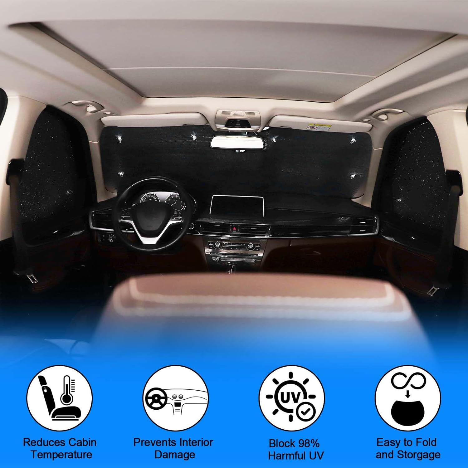 Full Window Sun Shades | Reflective Windshield & Side Window Covers | UV & Heat Blocking Sunshade Set (BMW X5 2014-2018) image number 4