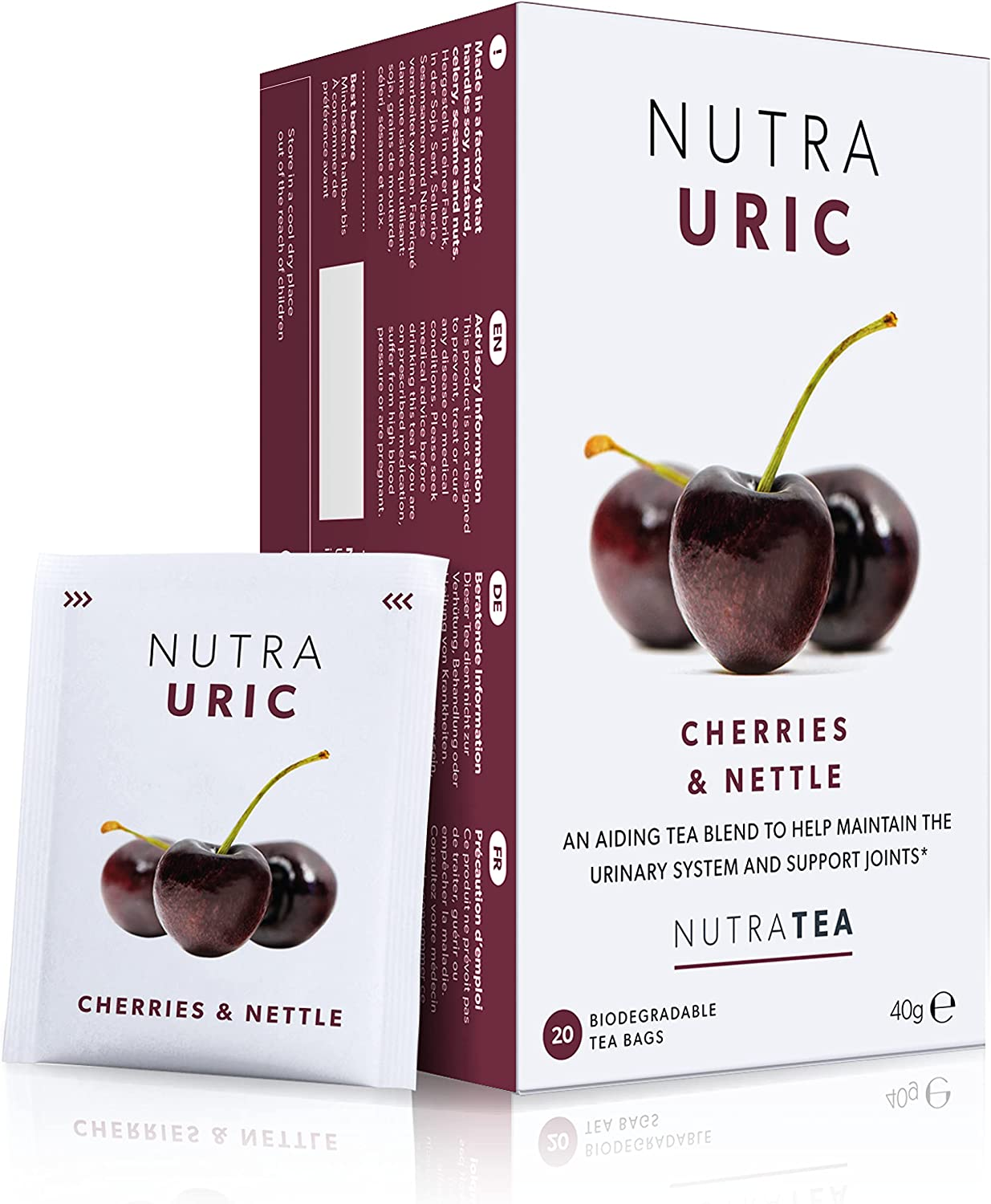 NUTRAURIC - Uric Acid Support - Containing Natural Cherry & Nettle - 40 Enveloped Tea Bags - by Nutra Tea - Herbal Tea - (2 Pack) image number 5