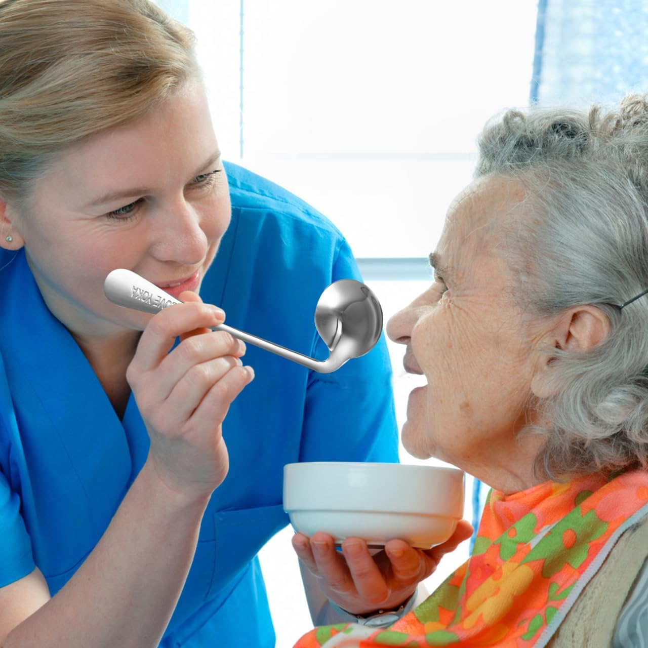 Baluue Angled Stainless Steel Elbow Spoon Fork for Elderly and Disabled Patients Self-Feeding Aid Ergonomic Handle for Bedridden Care and Daily Use image number 6