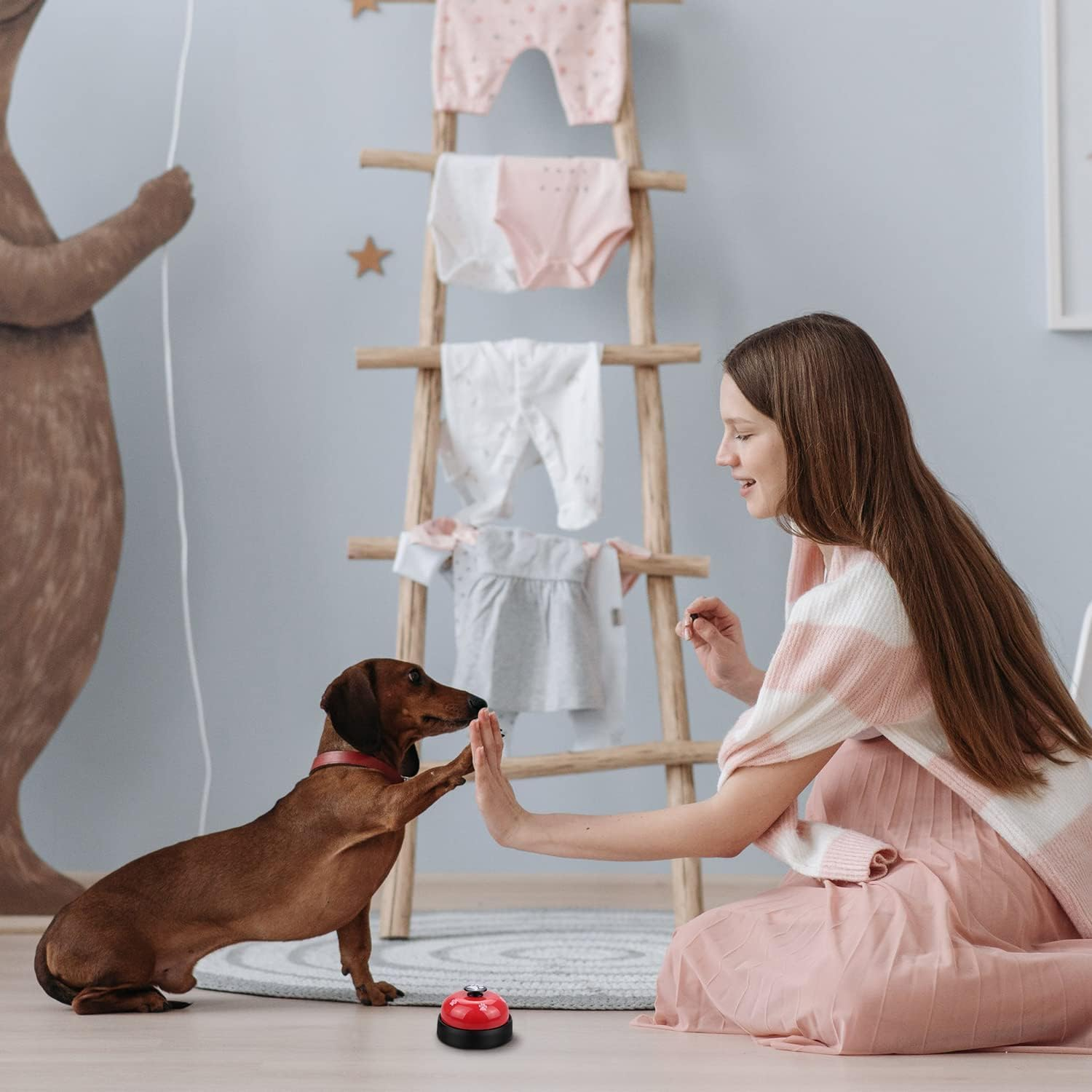 Pet Training Bell, Red and Black, Paw Print Design, Desktop Service Bell for Hotel School Bar Shop Restaurant image number 5