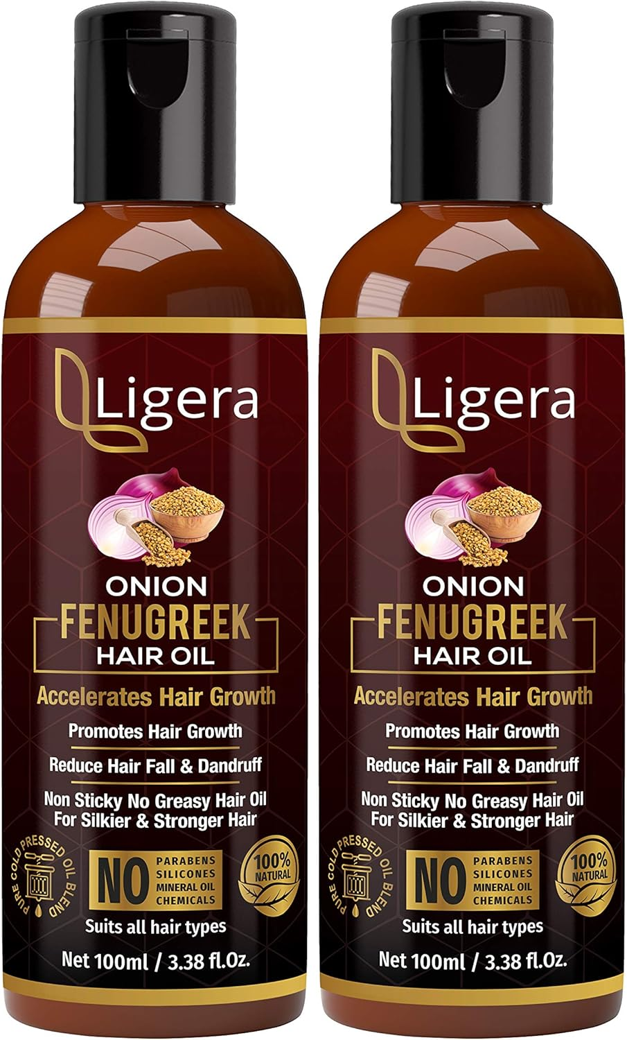 Ligera Onion Fenugreek (Methi) Oil for Hair Growth anti Dandruff | Onion Oil | Fenugreek | No Mineral Oil, Silicones & Synthetic Fragrance (200 Ml)