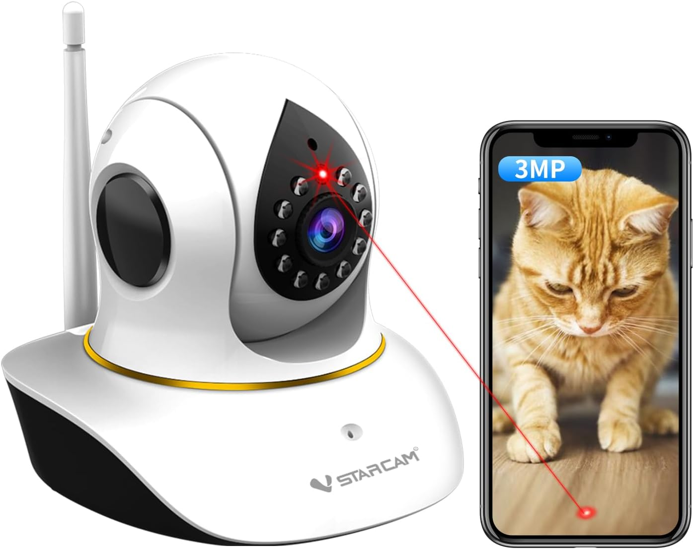 VSTARCAM Pet Camera with Laser, 3MP 2.4Ghz Wifi Interactive Dog & Cat Laser Toy with Night Vision, Motion Detection Alerts, APP Remote Control Indoor Security Camera for Pet Monitoring image number 3