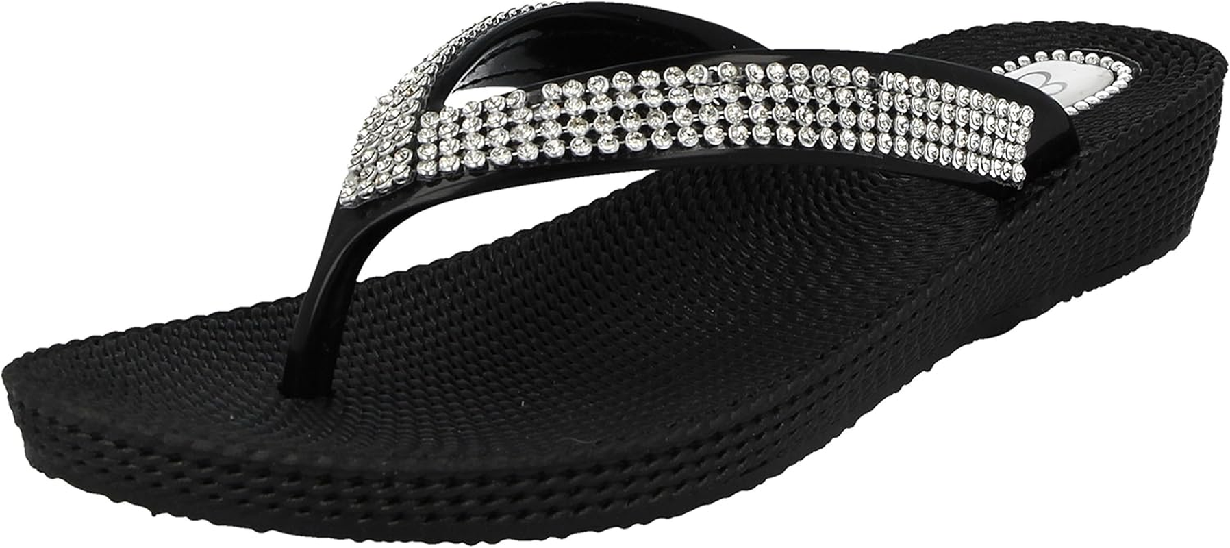 Ella Ladies S1 Diamante Toe Post Flat Low Wedge Jelly Flip Flop Summer Sandals Size 3-8 image number 3