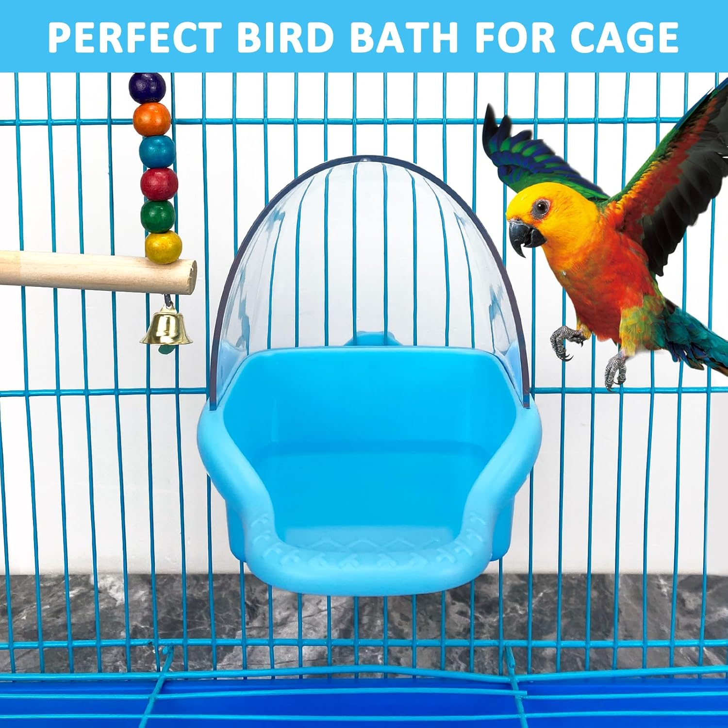 Nobgum Bird Bath Box Hanging Birdbath Toy Parakeet Caged Bathing Tubs Parrot Bath Tub Water Shower Food Feeder Holder Tray Bird Bath for Cage Accessory Small Birds Parrots Cockatiel Budgies image number 4
